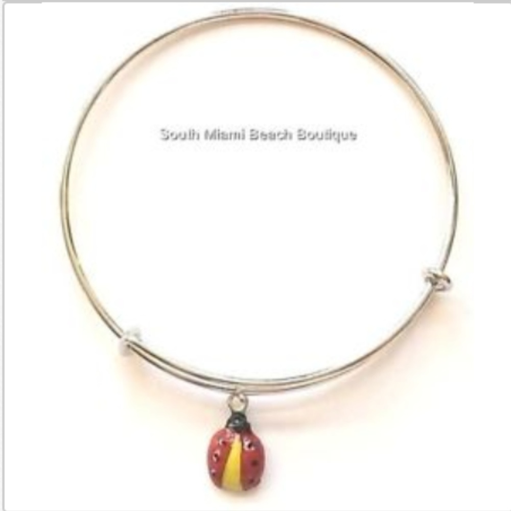 Silver Ladybug Wire Charm Bracelet Bangle